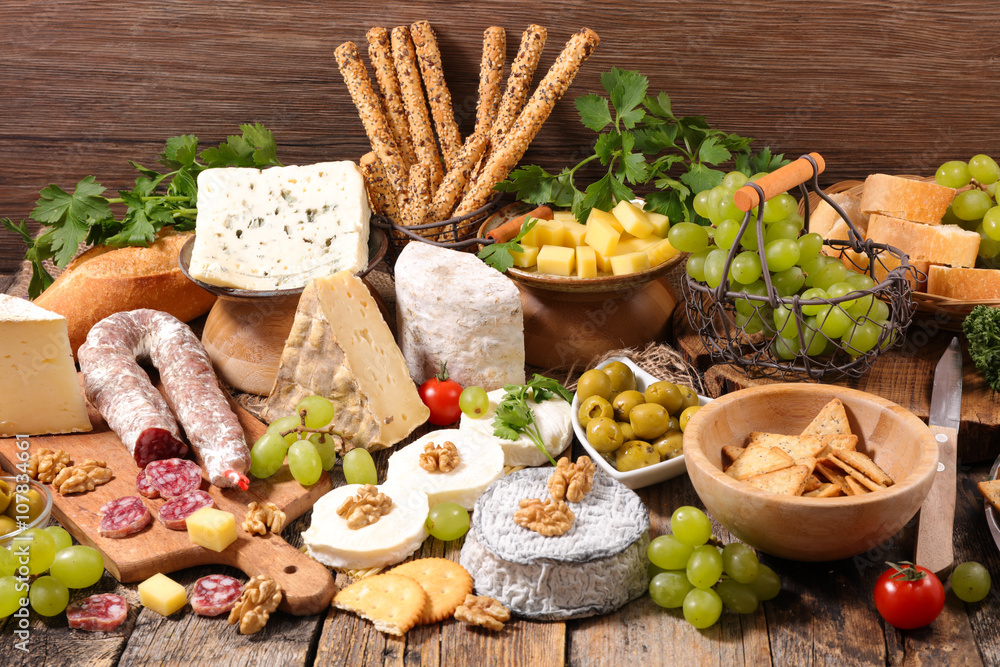 composition of salami, bread and cheese composition of salami, bread and cheese
