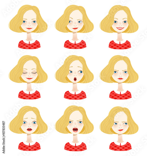 Female avatar expression set - Illustration