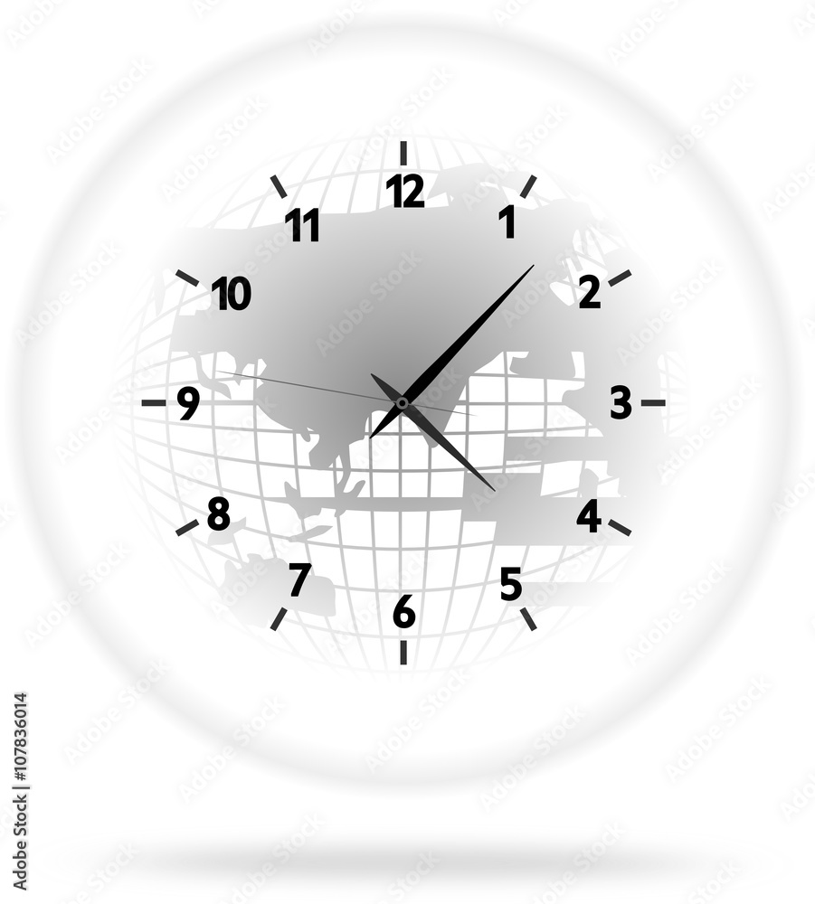 Earth map with clock face isolated on white 2 Earth map with clock face isolated on white 2