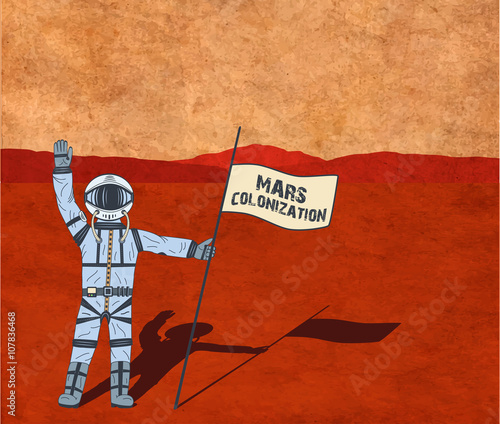 Mars colonization. Astronaut on the planet