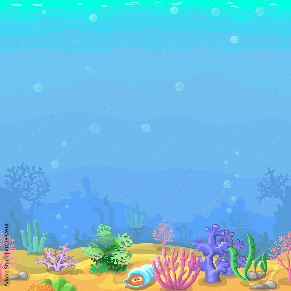 Obraz premium Seamless underwater landscape in cartoon style. 