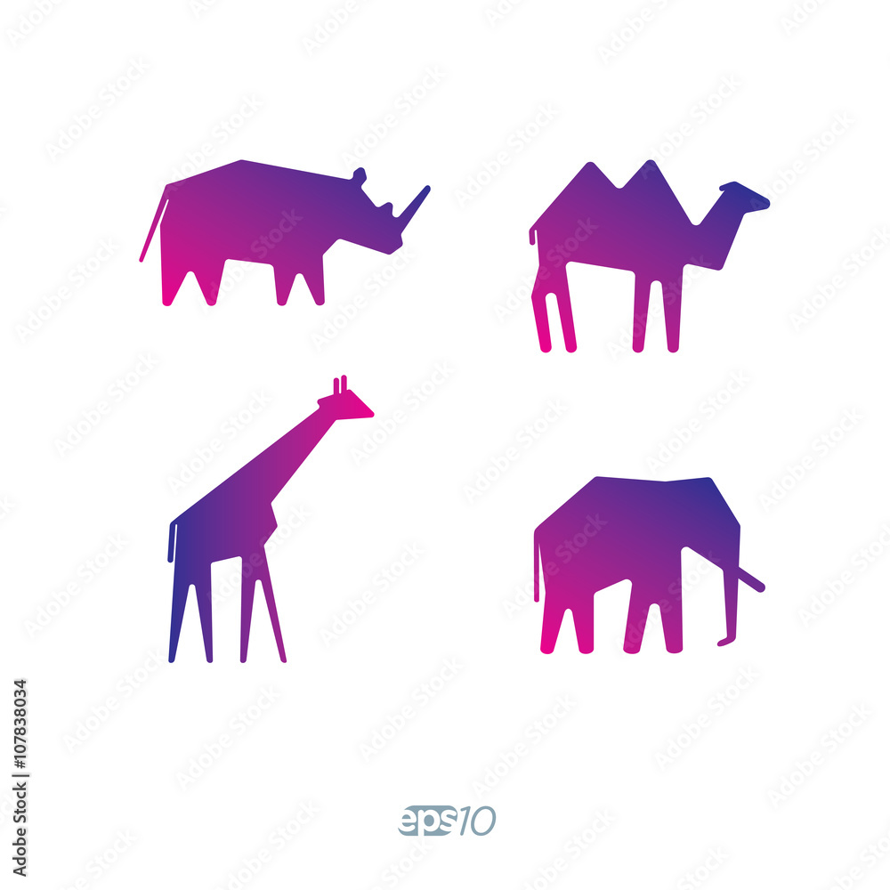 Rhino, giraffe, elephant and camel vector logo Rhino, giraffe, elephant and camel vector logo