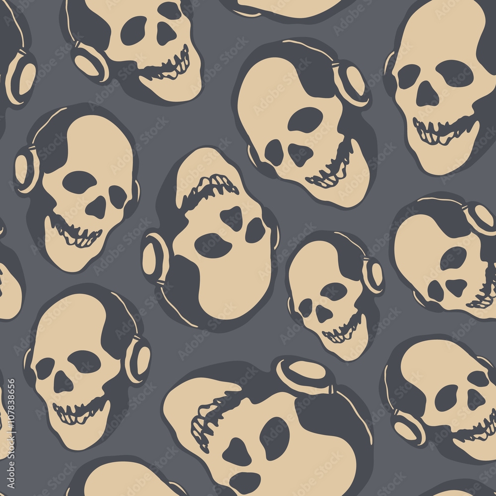 Grunge seamless pattern with skulls.