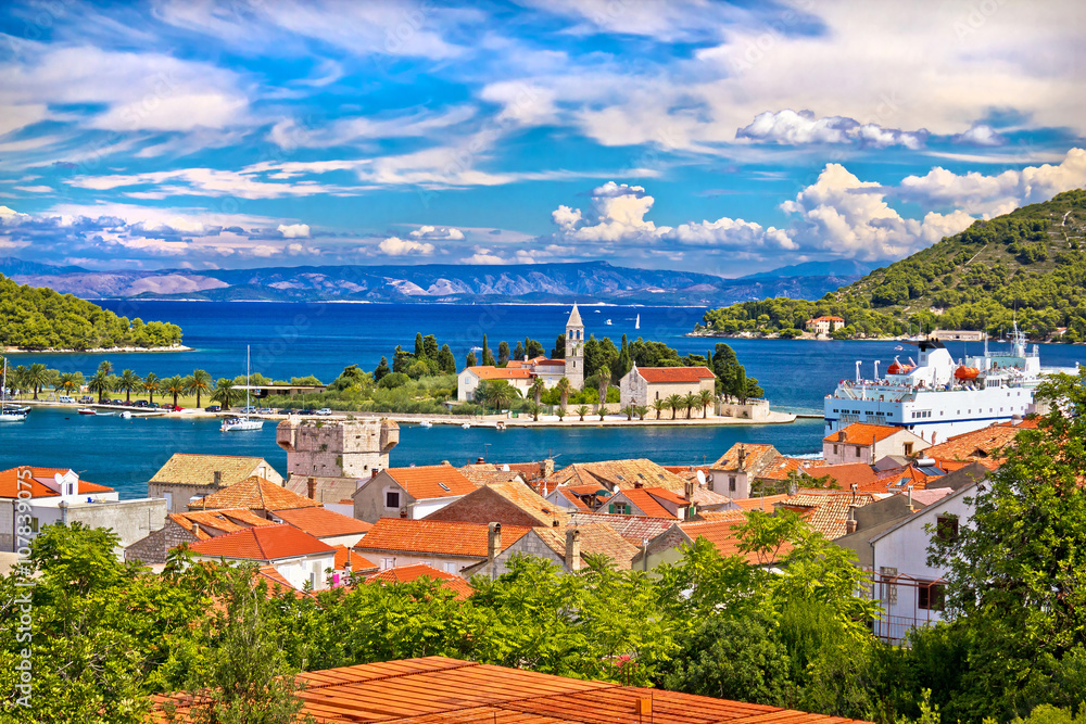 Scenic island of Vis waterfront