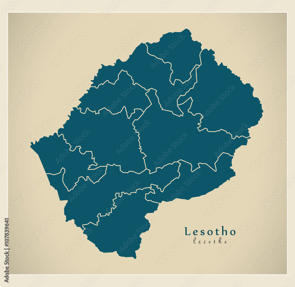 Modern Map - Lesotho with districts LS