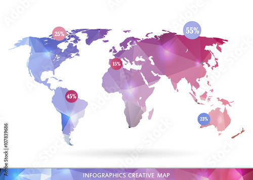 Abstract creative concept vector map of the world for Web and Mobile Applications isolated on background. Vector illustration, creative template design, Business software and social media, origami.