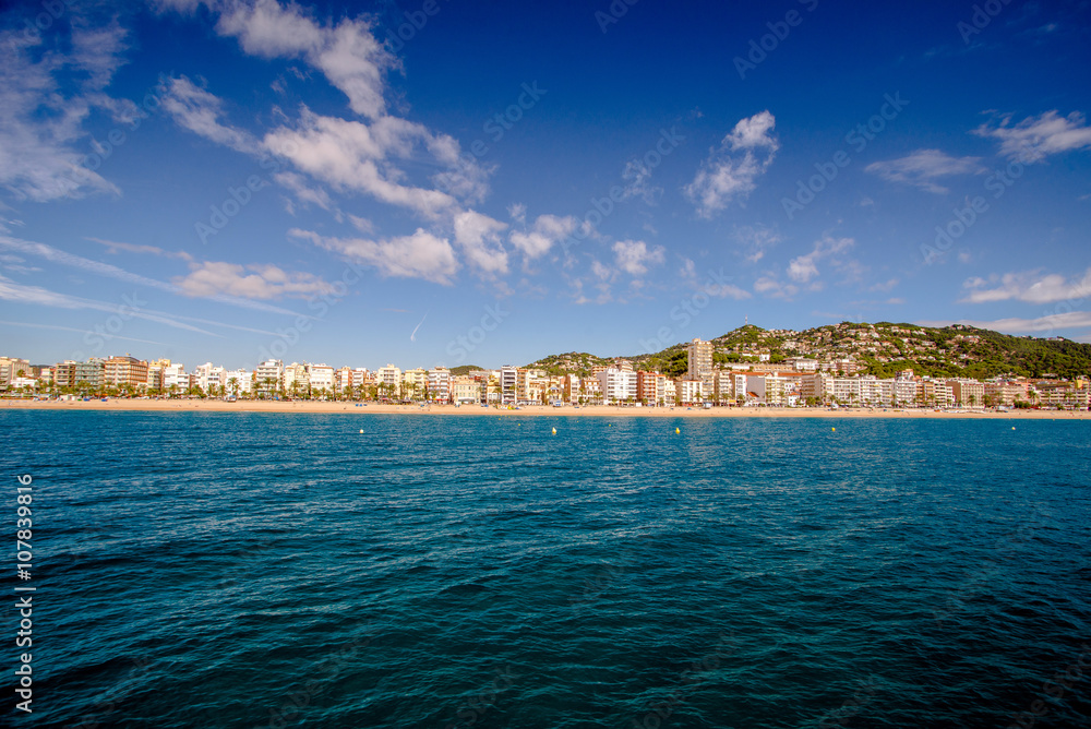 View of the beach from the sea in Lloret de Mar