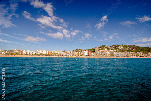 View of the beach from the sea in Lloret de Mar