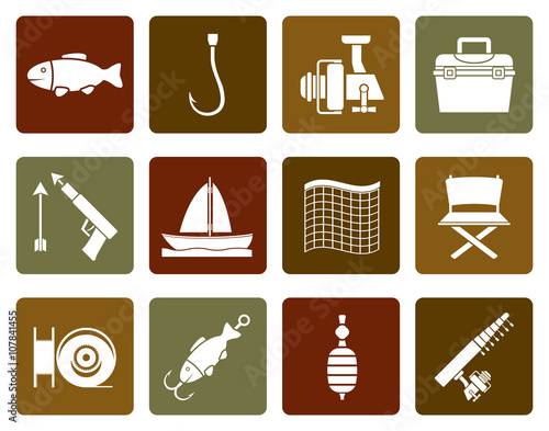 Flat Fishing and holiday icons - vector icon set