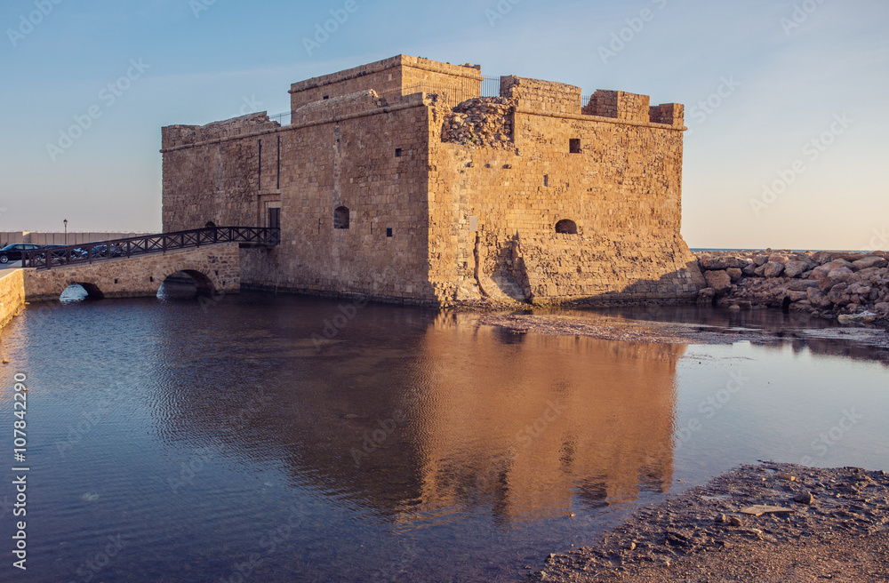 The old castle located on the edge of the harbor and is the visit card of the city, Paphos, Cyprus.