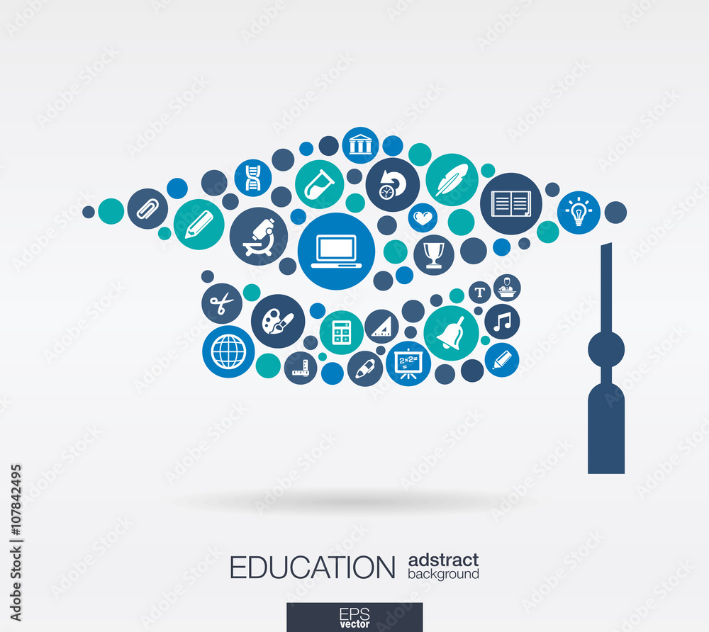 Graduation Science Icon Color circles, flat icons in a graduation hat shape, education, school ...