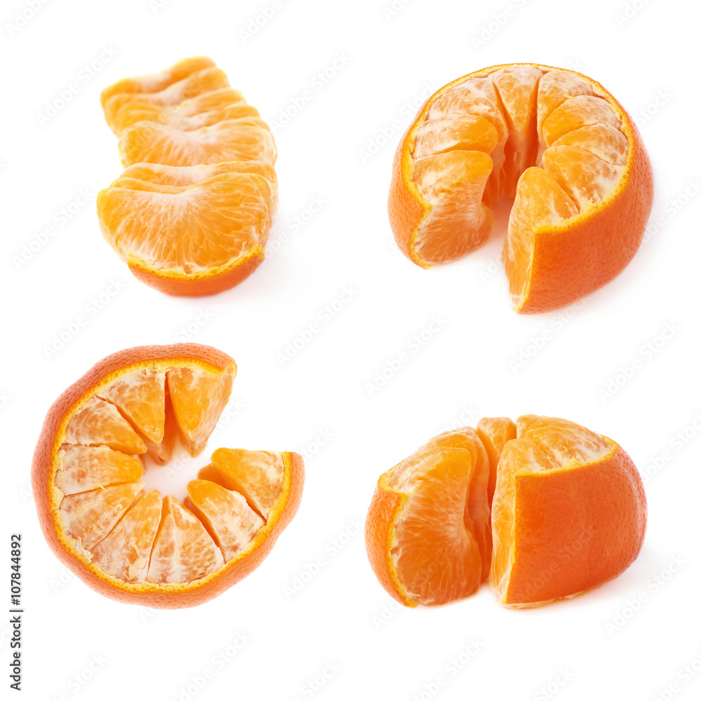 Line of fresh juicys tangerines fruit isolated over the white background Line of fresh juicys tangerines fruit isolated over the white background