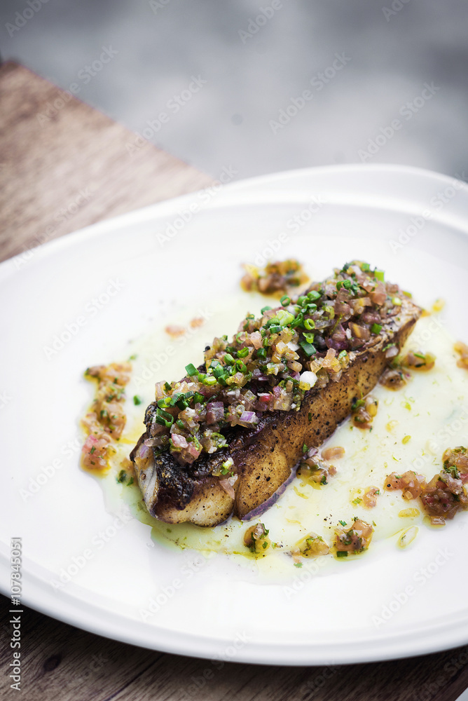 sea bass fish with mexican salsa sauce sea bass fish with mexican salsa sauce