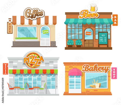 Vector illustration flat cafes and shop.