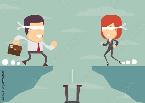 People blindly. Concept of risk in business.