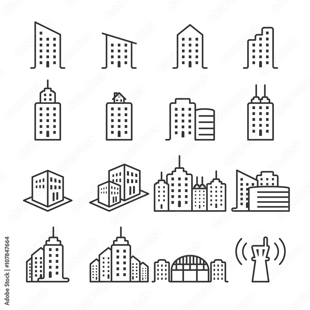 thin line building icon set 2, vector eps10 thin line building icon set 2, vector eps10