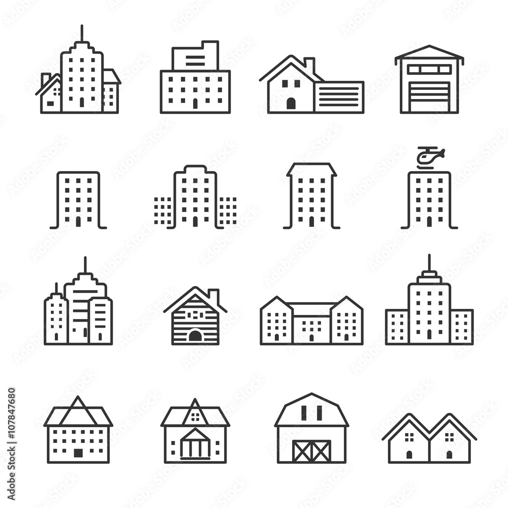 thin line building icon set, vector eps10