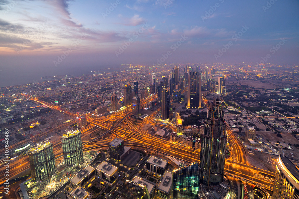 Dubai night skyline Cityscape