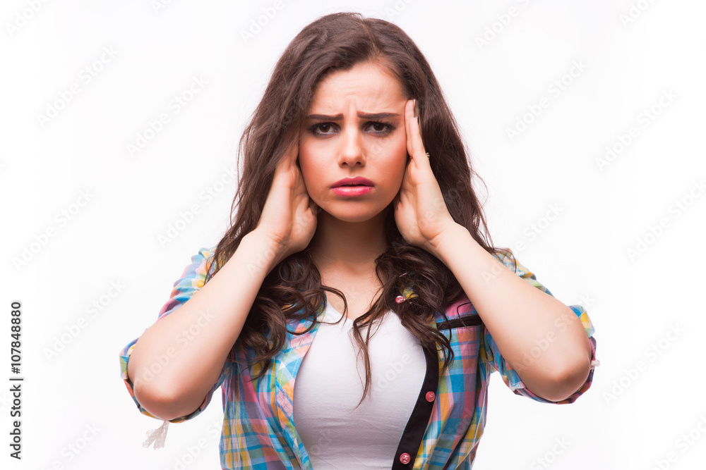 Young woman holding her head.Migraine and headache problem.Overworked,stressed woman.Menstrual and period pain.Intensive lifestyle and fast life. Young woman holding her head.Migraine and headache problem.Overworked,stressed woman.Menstrual and period pain.Intensive lifestyle and fast life.
