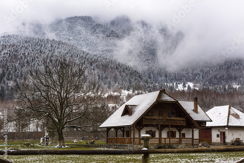 House in the village by the mountains