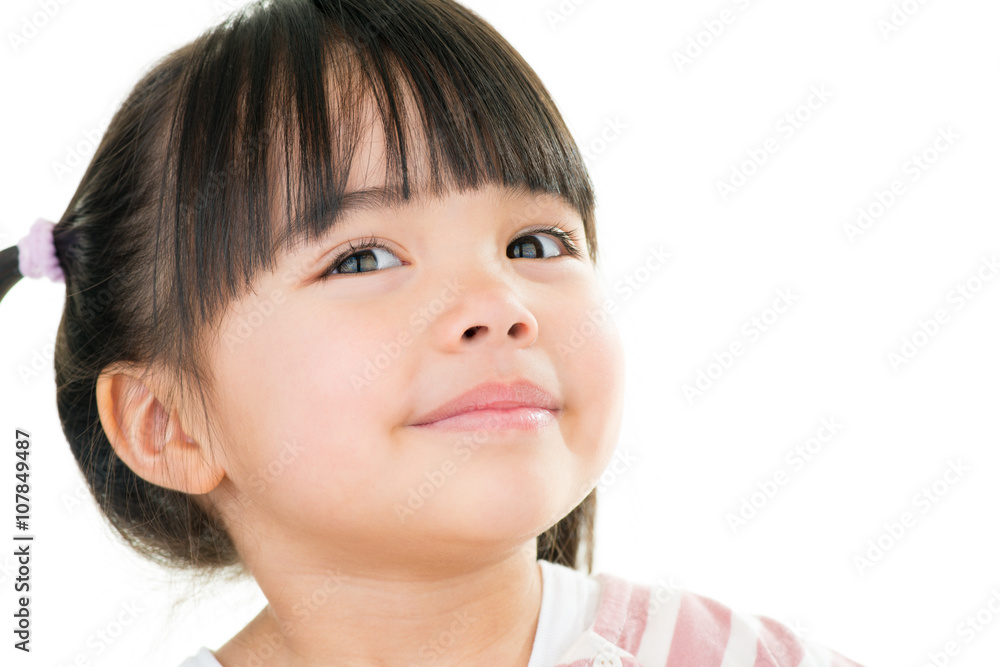asian smiling little girl with pigtail isolated on white asian smiling little girl with pigtail isolated on white