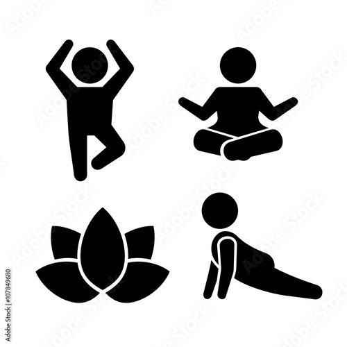 Yoga Meditation Poses Icons Set. Vector