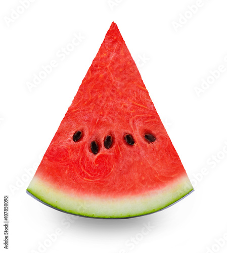 Fresh watermelon slice isolated on white background.