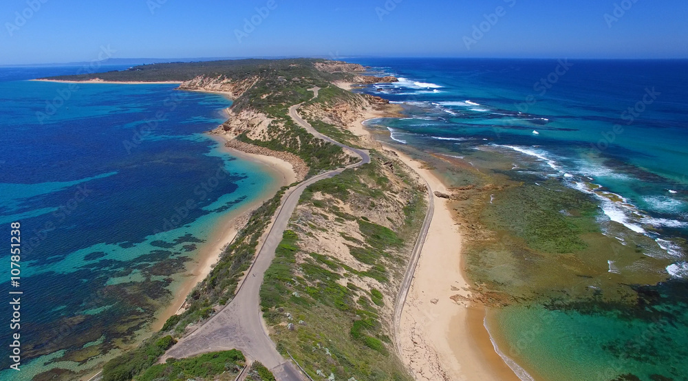Fototapeta premium Fort Nepean coastline in Mornington Peninsula, aerial view