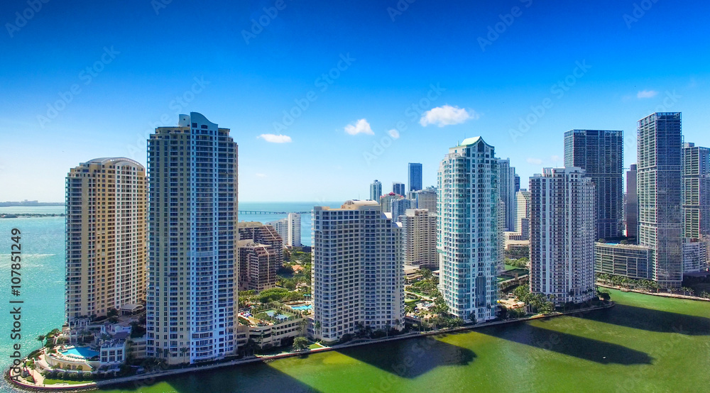 Downtown Miami skyline, beautiful aerial view on a sunny day Downtown Miami skyline, beautiful aerial view on a sunny day