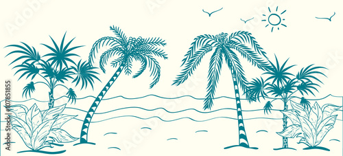 Palm trees on the beach sketch.