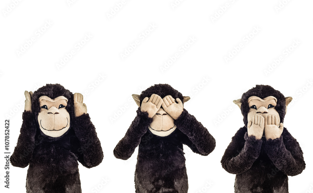 Fototapeta premium Three wise monkeys. See no evil, hear no evil, speak no evil cartoon monkeys