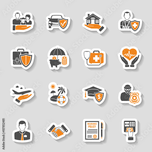 Insurance Icons Sticker Set