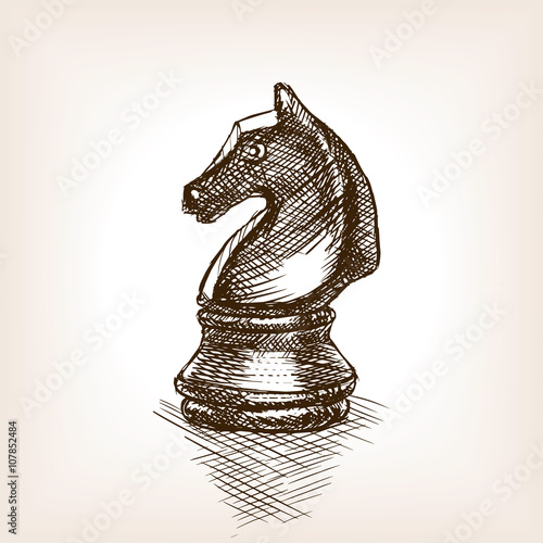 Chess knight sketch vector illustration