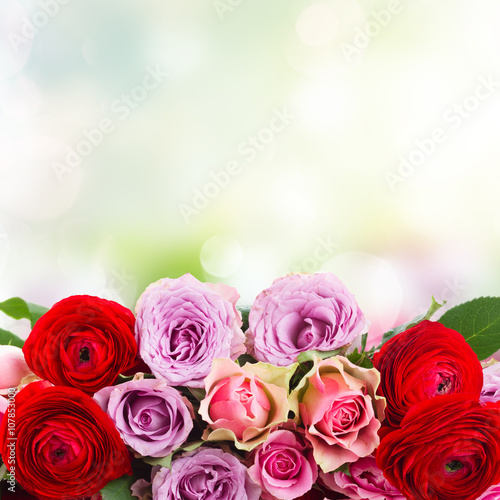 bouquet of fresh roses and ranunculus