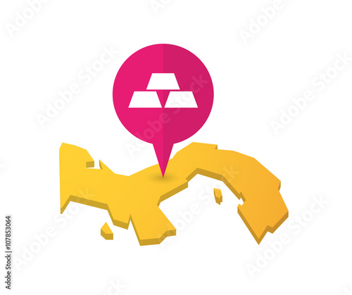 Map of Panama with a map marker and three gold bullions