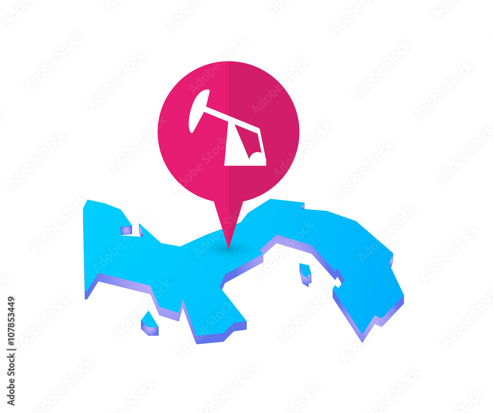 Map of Panama with a map marker and a horsehead pump Map of Panama with a map marker and a horsehead pump