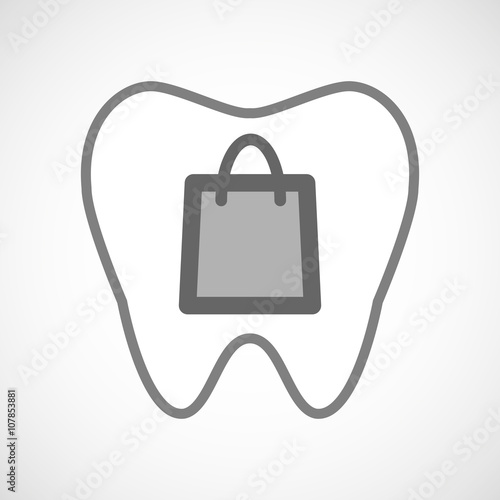 Line art tooth icon with a shopping bag