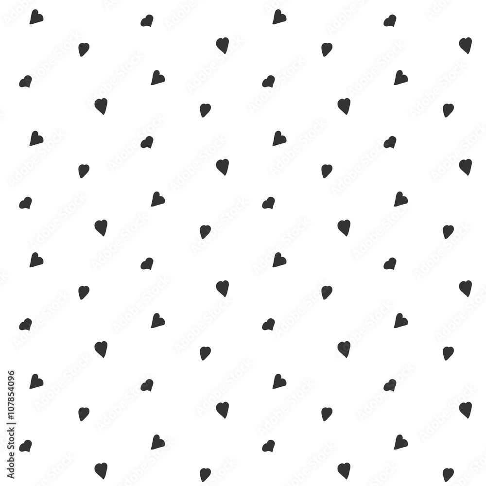 Small cute gray hearts hand drawn on white background seamless pattern
