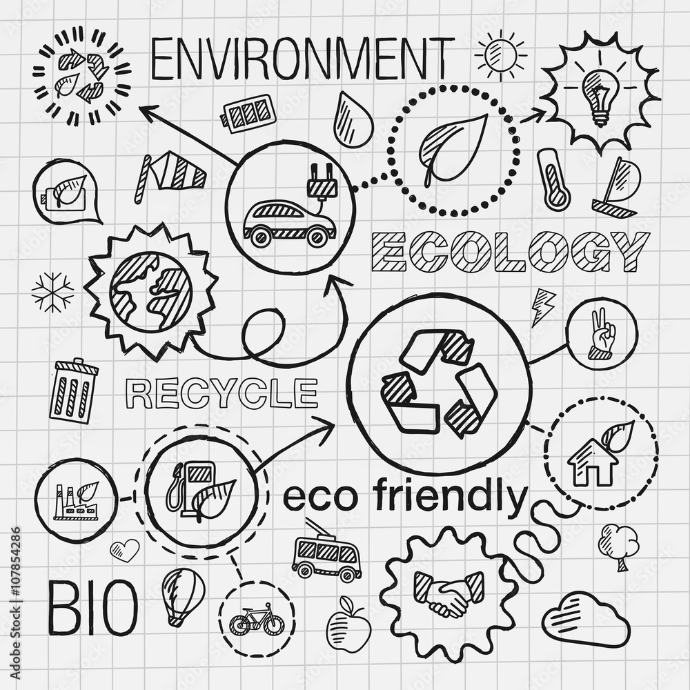 Ecology infographic hand draw icons. Vector sketch integrated doodle illustration for environmental, eco friendly, bio, energy, recycle, car, planet, green concepts. Hatch connected pictograms set. Ecology infographic hand draw icons. Vector sketch integrated doodle illustration for environmental, eco friendly, bio, energy, recycle, car, planet, green concepts. Hatch connected pictograms set.
