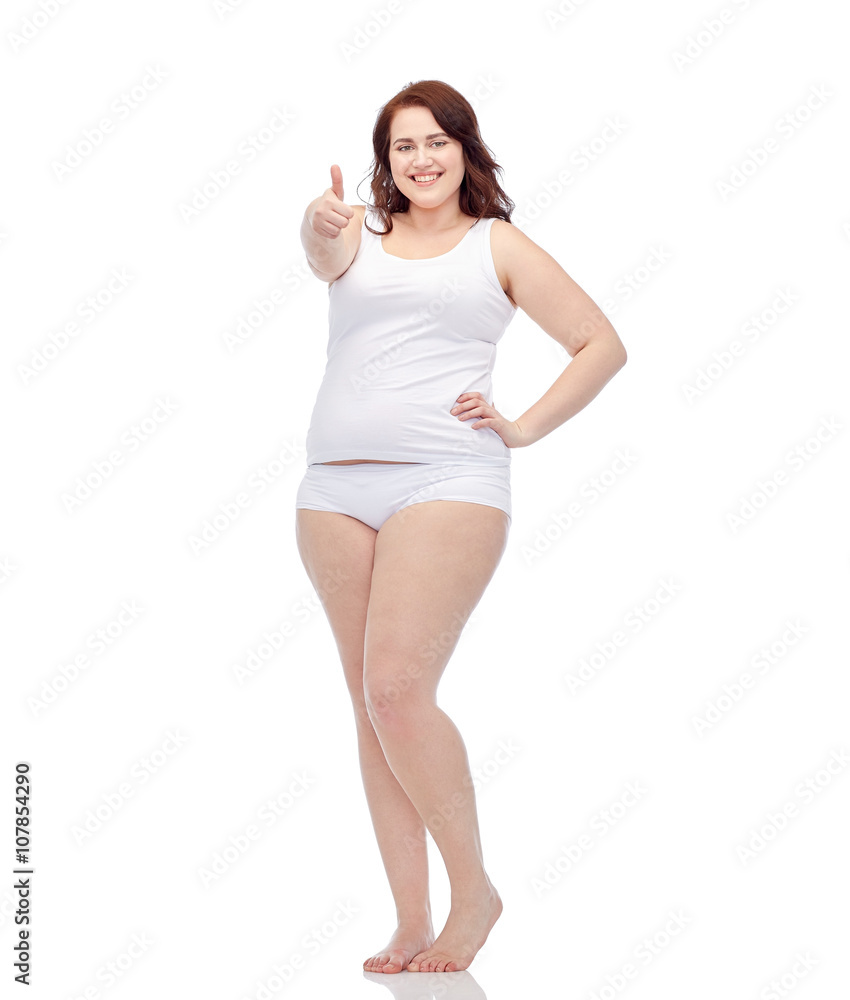 plus size woman in underwear showing thumbs up plus size woman in underwear showing thumbs up