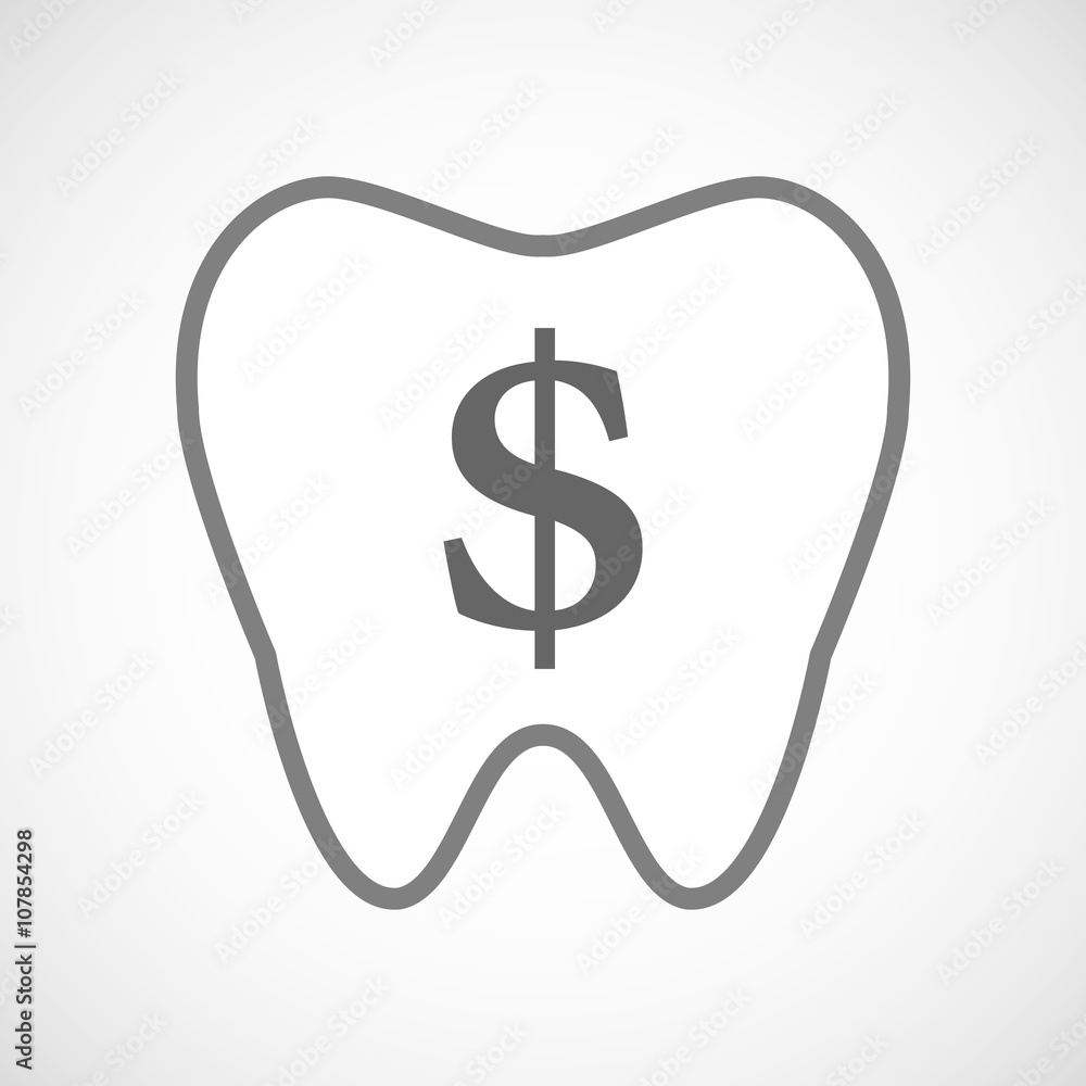 Line art tooth icon with a dollar sign Line art tooth icon with a dollar sign
