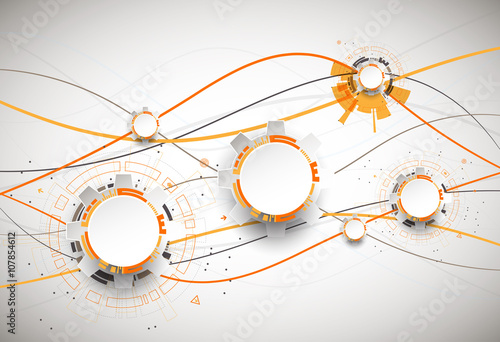 Abstract orange colored technological background with various te