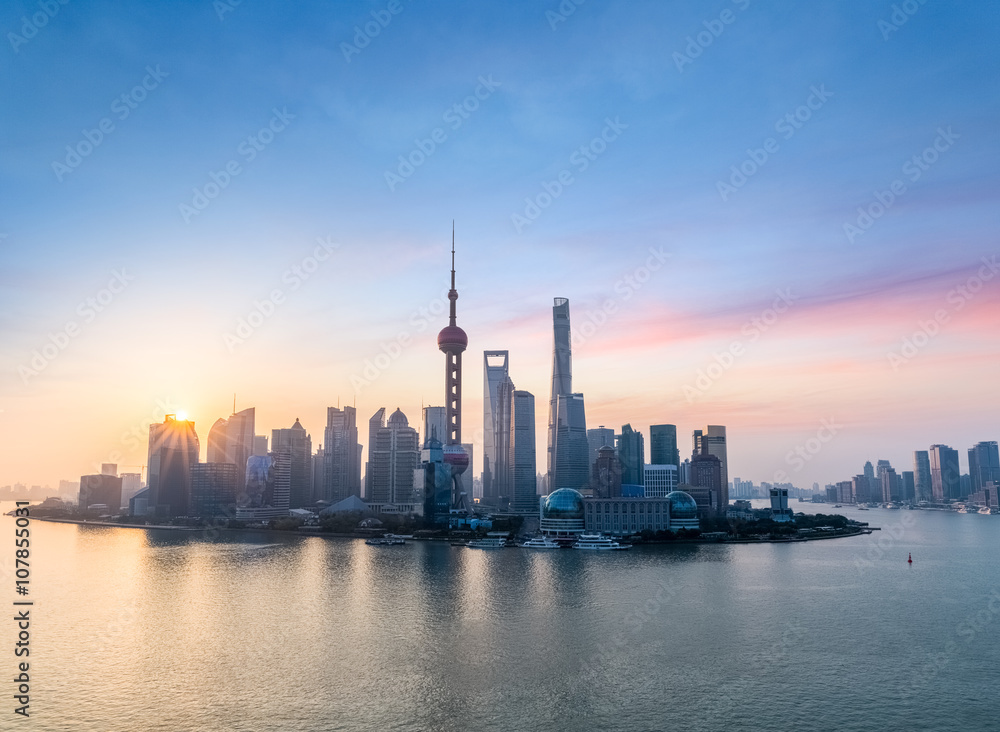 beautiful shanghai skyline in sunrise
