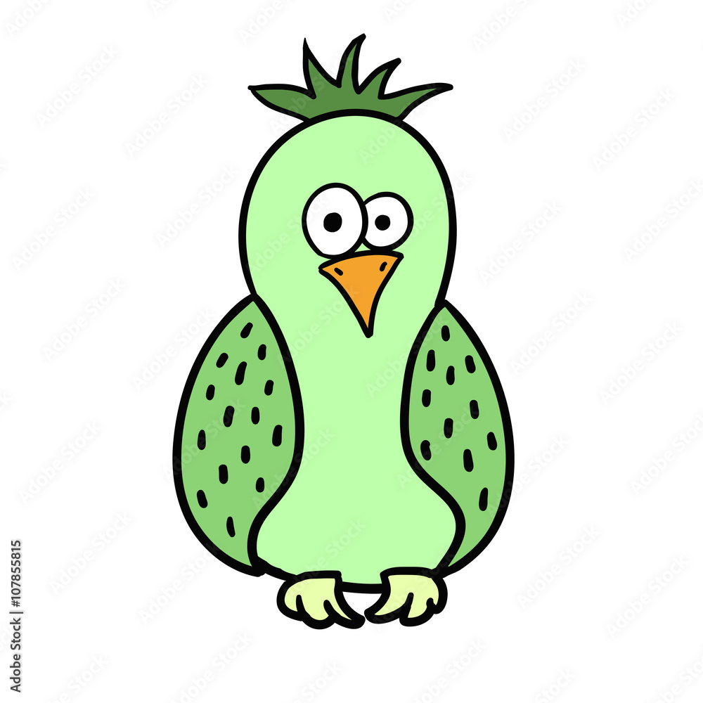 Fototapeta premium Cute cartoon green bird. Parrot.
