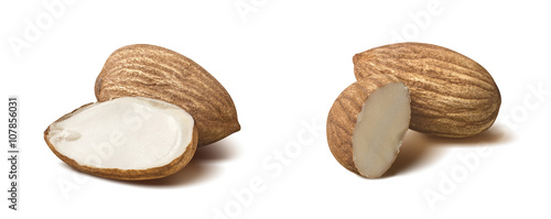 Almonds double pairs cut isolated on white background
