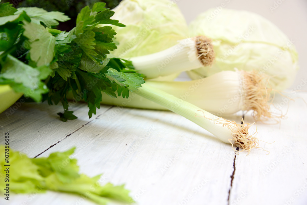 Fototapeta premium Celery , broccoli, cabbage green vegetables, vitamin full