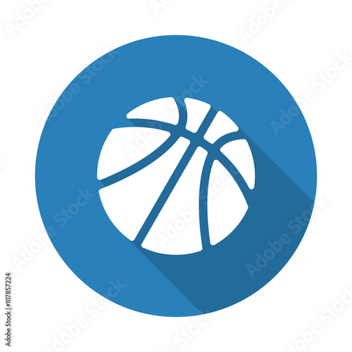 Flat white Basketball web icon with long drop shadow on blue cir