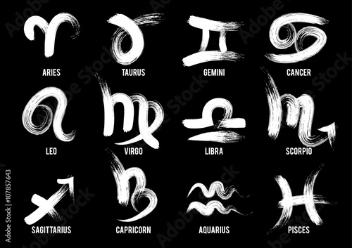 Set of hand drawn brush zodiac signs. Vector illustration EPS 10