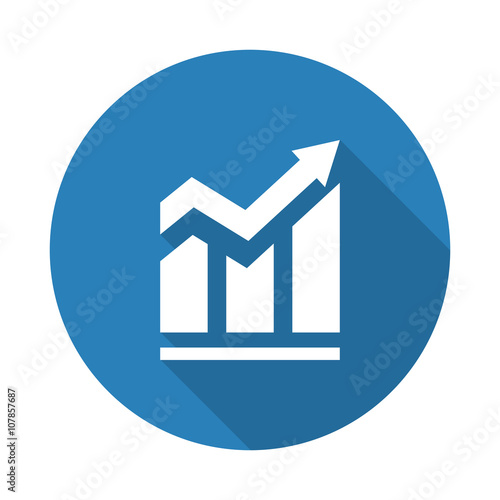 Flat white Trend web icon with long drop shadow on blue circle