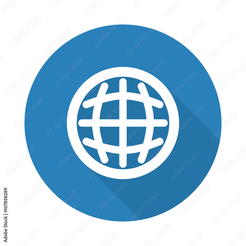 Flat white International web icon with long drop shadow on blue Flat white International web icon with long drop shadow on blue